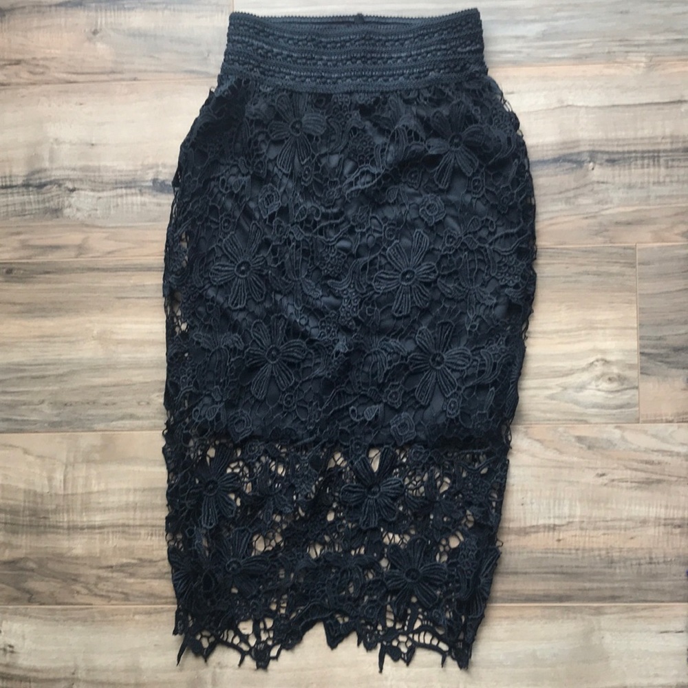 Mid Length Black Lace Skirt